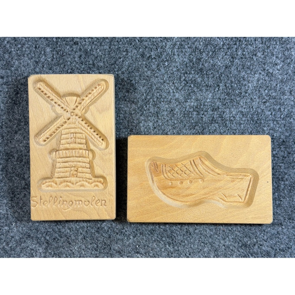 Indie's Welvaren Dutch Speculaas Cookie Molds Wooden Windmill and Clog Set